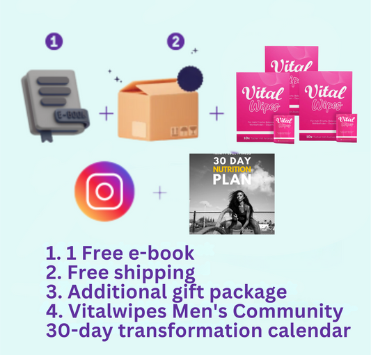 3 paquets gratuits + accès à la communauté Vitalwipes + programme de transformation de 30 jours